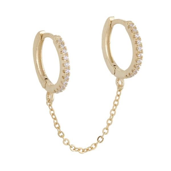 

hip hop stainless steel tube circle clip on hoop earrings tassel chain dangle earrings gift for women, Golden