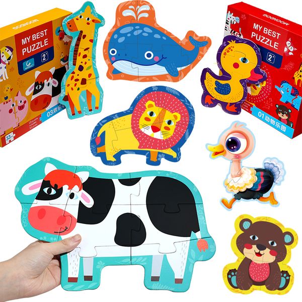 

big size baby toys montessori wooden puzzle cartoon puzzle animal cognition puzzle learning educational toy family/party game y200317