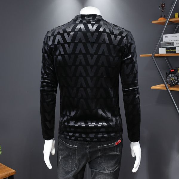 

trendy men new 2021 embossed t-shirt bee gold velvet autumn trendy large slim brand size long-sleeved men's sweater lkpps, Black