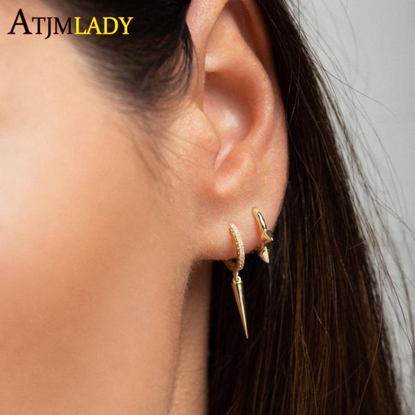 

2020 spring gold color plated spike cz hoop earrings for women wedding small huggie earrings tiny minimal dainty hoops jewerly, Golden;silver