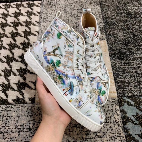 

perfect red bottom sneaker men women graffiti leather casual shoes outdoor sports party dress footwear eu35-47, Black