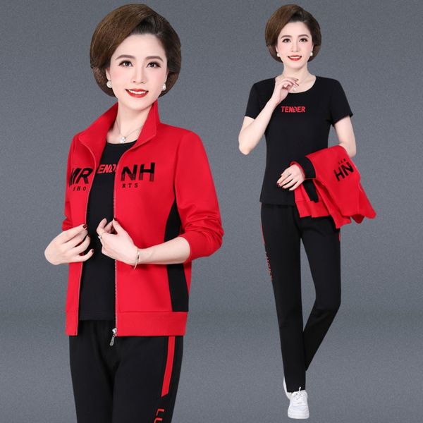 

large size fat mom casual sportswear set autumn three-piece set middle-aged square dance sportswear 40-60 vj9hg, Gray