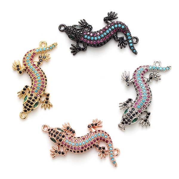 

charms lucky eye micro pave lizard pendant connectors for men women braided bracelet necklace & jewelry findings ey4746, Bronze;silver