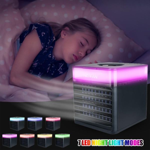 

portable desk fan low noise multi-function air cooler led multi-color light usb desk fan 3 speed usb air conditioner #t1g