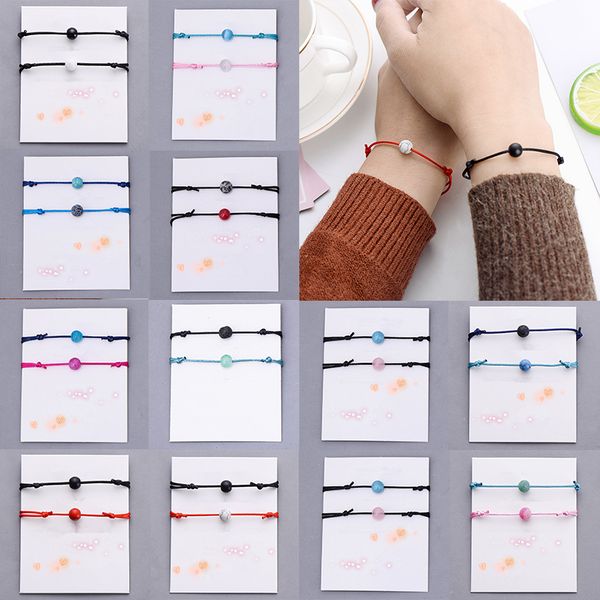 

1pair natural stone bead bracelet string braiding couple for men women rope chain charm jewelry accessories gift, Golden;silver