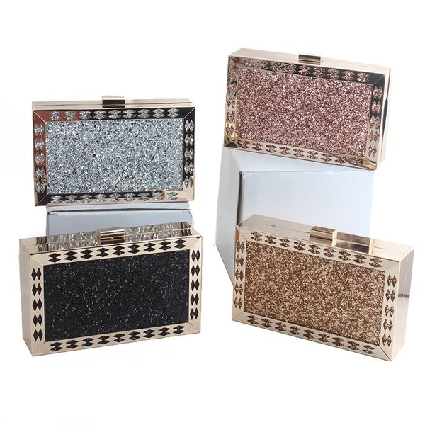 

2020 vintage shiny metal pu leather shoulder bag ladies evening dinners cultch bag women's gold color rectangle handbag