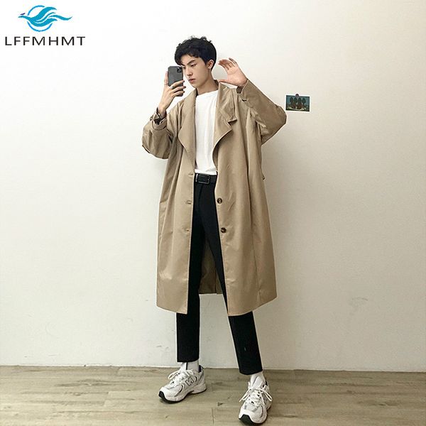 

winter fall jacket men fashion british style solid color genuine leather fleece trench high end long coats adjustable waist belt, Tan;black