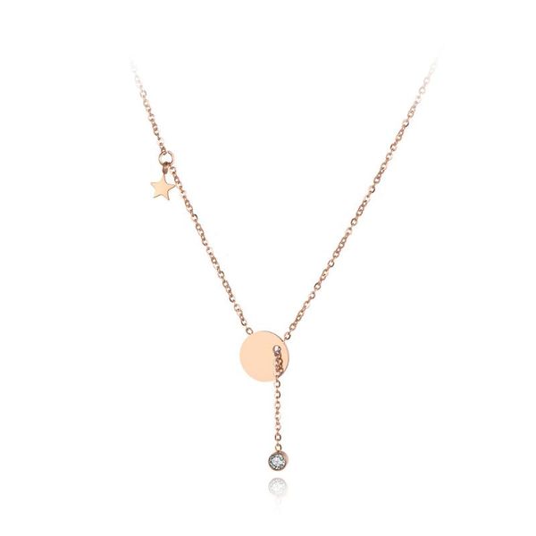 

office stainless steel round tag star pendant necklaces jewelry trendy rhinestone chokers necklace for women n19014, Silver