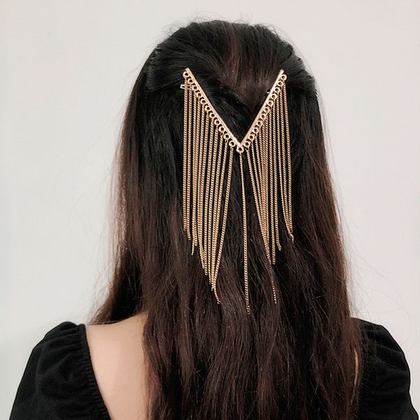 

elegant crystal long tassel chain hairpin barrettes for women wedding rhinestone hair clip hair grip accessories, Golden;silver