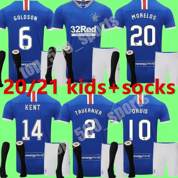 

kids kit 2020 2021 glasgow rangers fc gerrard soccer jerseys child 20 21 glasgow rangers defoe dauis home away 3rd youth football shirts, Black
