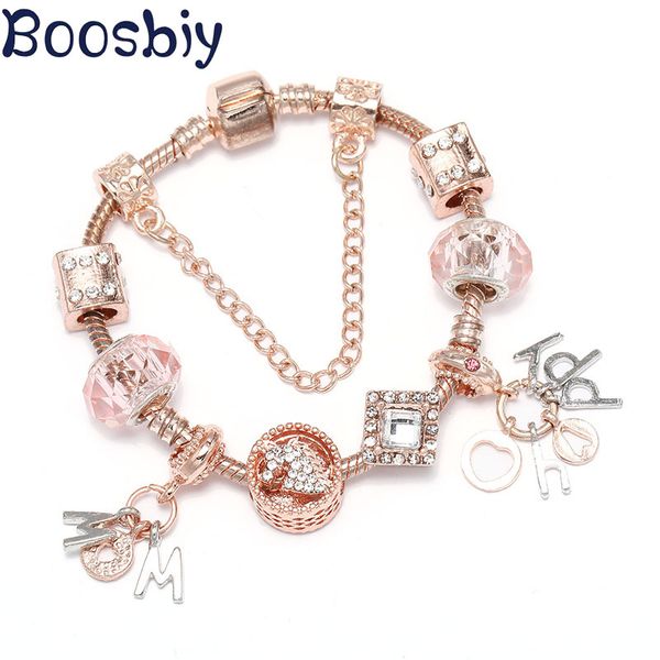 

boosbiy diy fashion women charm bracelet with letter beads pendants fit brand bracelet for mother day's jewelry gift, Golden;silver