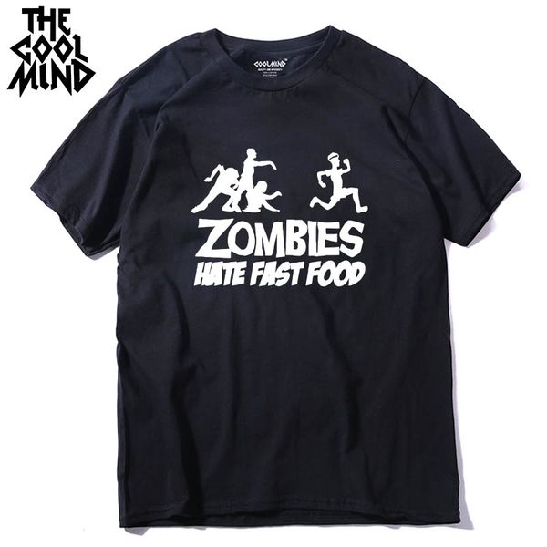 

coolmind zo0112a casual short sleeve zombies hate fast food men t shirt cotton tshirt funny men t-shirt tee shirts for men
