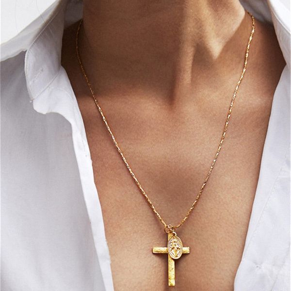 

pendant necklaces arrive cross jesus gold necklace women vintage christian minimalism for jewelry, Silver