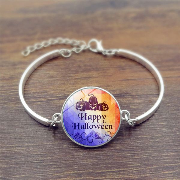 

charm bracelets 2021 simple hook silver color bracelet vintage pumpkin witch bat dome pattern bangle for men women halloween jewelry gift, Golden;silver
