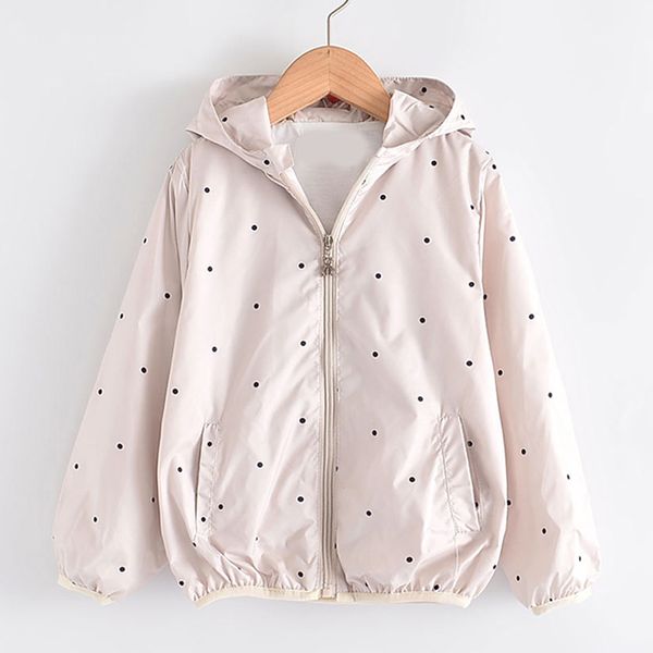 

3-7 years children autumn long sleeve outerwear little girls polka dot print hoodied coats kid girl zipper clothes, Blue;gray