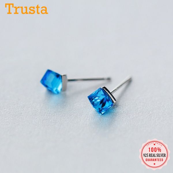 

stud trustdavis minimalist 925 sterling silver fashion small pink/blue cubic stone earrings for women wedding party gift ds1266, Golden;silver