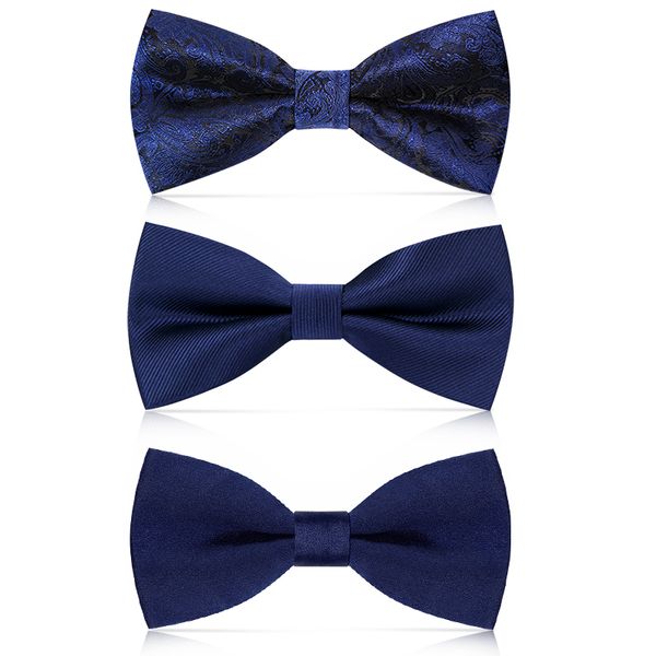 

2020 new fashion men's bow ties for wedding double fabric blue bowtie club banquet anniversary butterfly tie with gift box, Black;gray