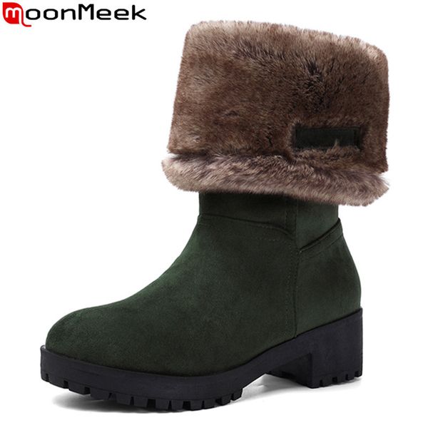 

moonmeek 2020 big size 34-43 winter snow boots med heels round toe keep warm ladies shoes 3 colors mid calf boots women, Black