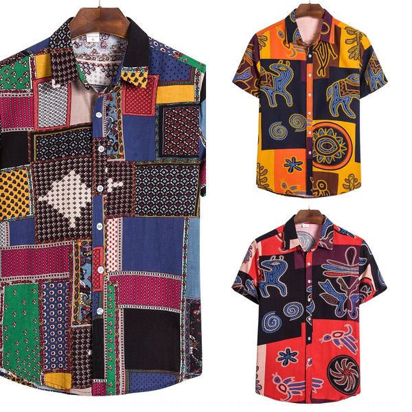 

summer new 2020 large size short sleeve men's fashion british shirt style printed shirt men's jyhtl, Blue