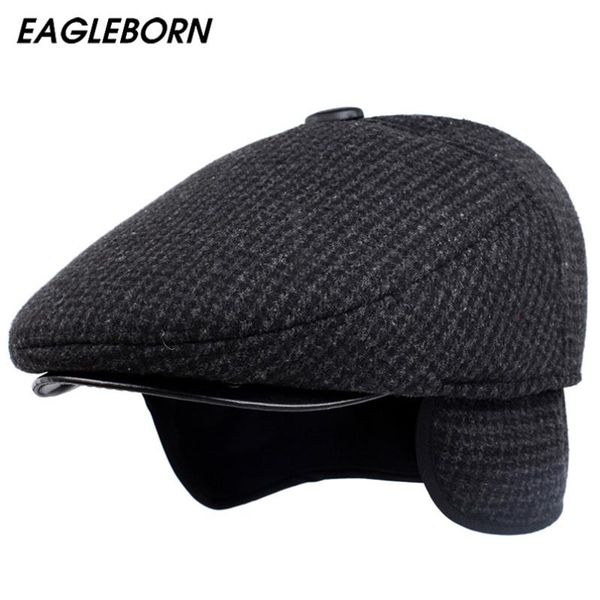 

2020 [eagleborn] new autumn winter mens hats beret caps dad hat cotton plaid beret hat british retro men flat cap, Blue;gray