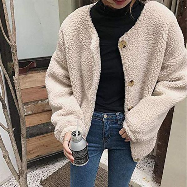 

autumn winter coat women 2020 casual wool solid long sleeve buttons with thick coat outdoor windbreaker#3, Black;brown