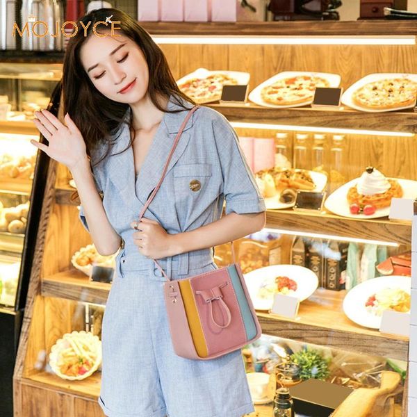 

fashion hit color stripe shoulder messenger handbags casual women pu leather small crossbody bucket bags