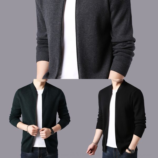 

2019 autumn new coat shirt sweater shirtknitted coat men's korean style stand collar sweater cardigan men's zipper base shirt ckpa, Blue