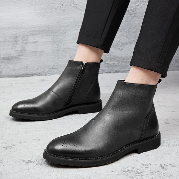 

mens boots spring genuine leather brand fashion comfortable boots #9679, Black
