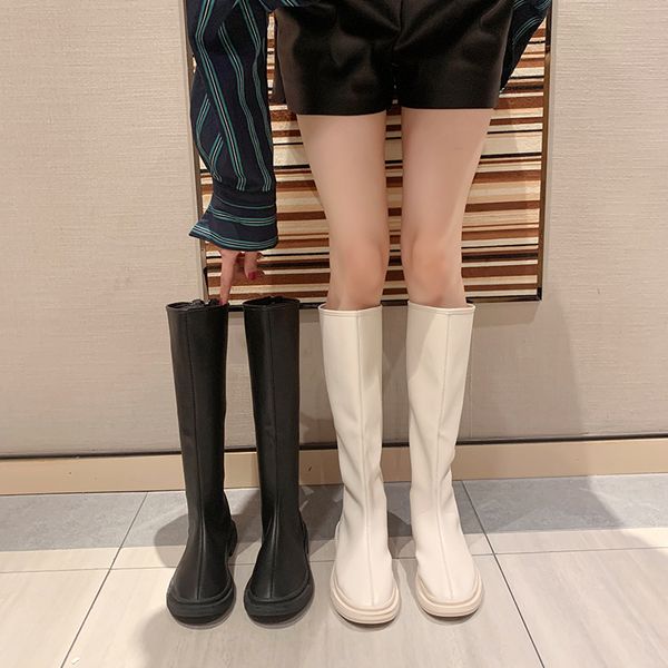 

shoes woman flat boots boots-women round toe thigh high heels high luxury designer summer booties low 2020, Black