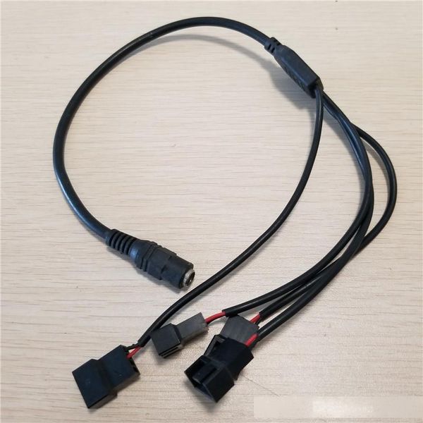 

10pcs/lot dc 5.5 x 2.1mm adapter to 4 x 3pin cooling fan power cable extension cable 30cm