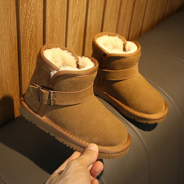 

lkshoe children ' genuine leather snow boots fashion warm non-slip strong boy' girls' boots zapatos mujer chaussure, Black;grey