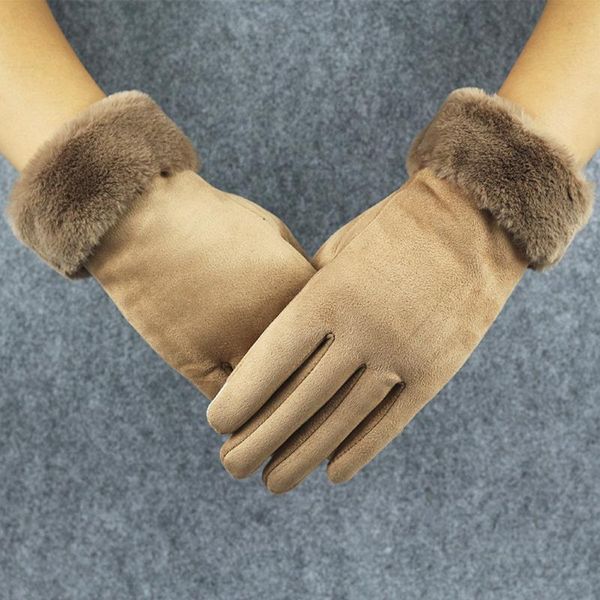 

fashion women imitation leather gloves autumn winter warm fur mittens2020 fashion gift 10.9, Blue;gray