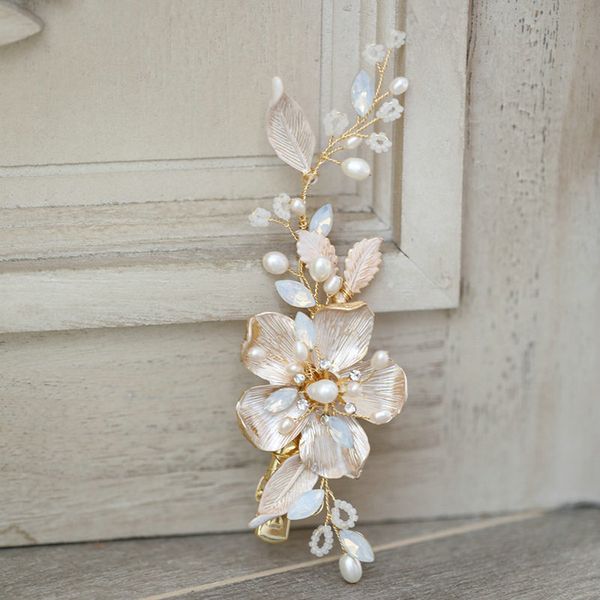 

hair clips & barrettes gorgeous crystal hairpins white enamel flower clip jewelry gold leaf bride wedding accessories, Golden;silver