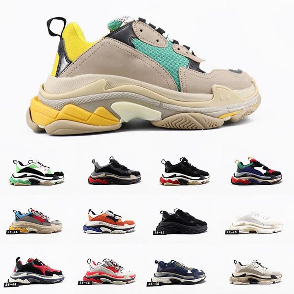 

paris triple-s shoes vintage mens womens triple s shoe beige black calfski casual old dad sneakers cream white red thick-soled flat trainers