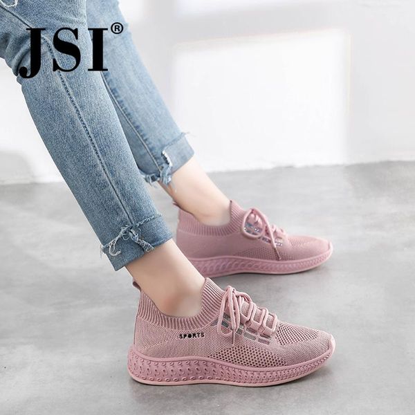 

jsi women's outdoor sneakers round head lace up pure color mesh flat casual shoes fashion comfortable breathable sneakers jy17, Black
