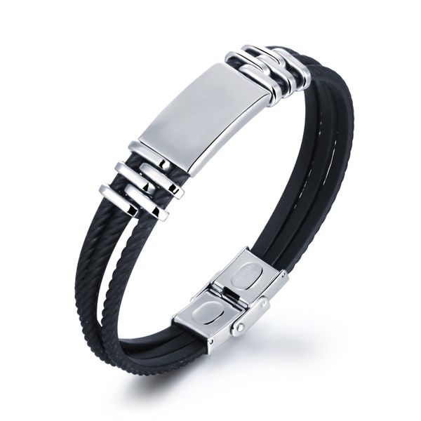 

charm bracelets three layers silicone wrap for man fashion simple design steel men jewelry accessories, Golden;silver