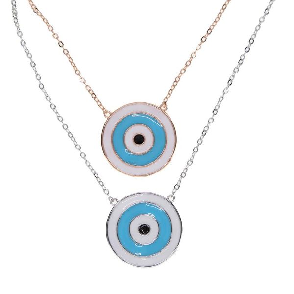 

chains blue white black enamel big round evil eye pendant necklace lucky turkish jewelry bohemia design, Silver