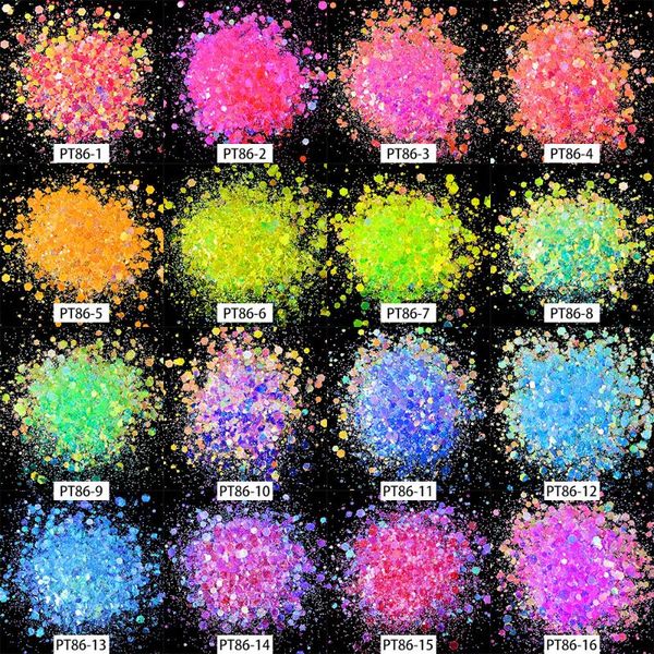 

nail glitter 50gbag holographic mixed hexagon shape chunky sequins sparkly flakes slices manicure bodyeyeface tcf2335, Silver;gold