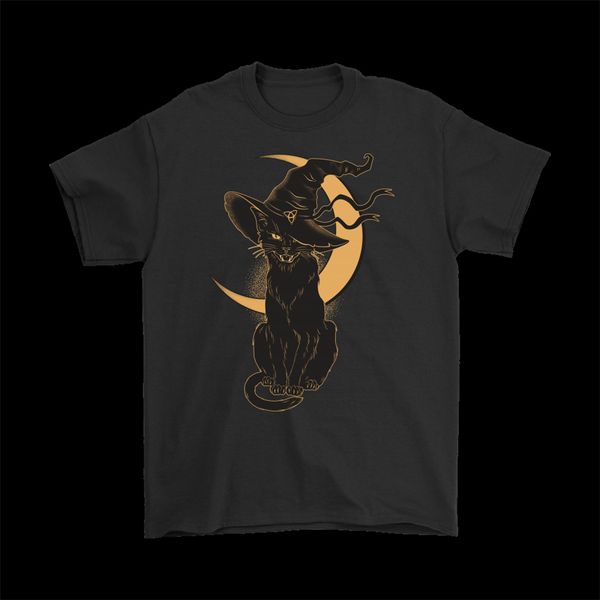 

halloween black cat hat & moon costume witch vintage scary jack o lantern tshirt tee shirt