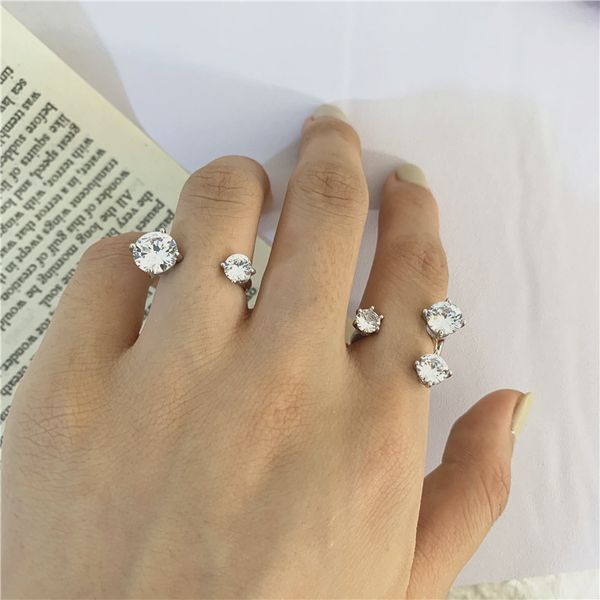 

wedding rings simple crystal zircon asymmetrical design opening to adjustable the ring for women double engagement jewelry, Slivery;golden
