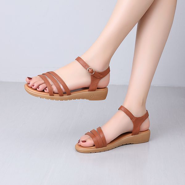 

2020 new arrival fashion women sandals genuine leather ankle strap party shoes summer wedges heels ladies shoes, Black