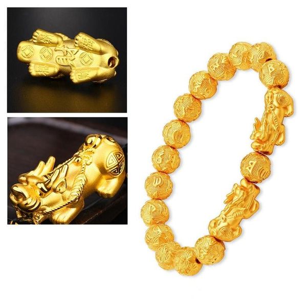 

gold beads bracelet pixiu feng shui bracelet gold color buddha good luck wealth bracelets for women men jewelry, Golden;silver