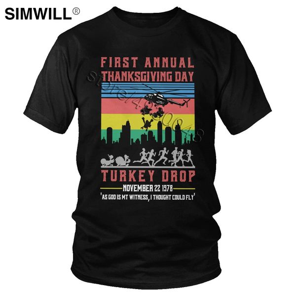 

retro first annual wkrp turkey drop with les nessman t-shirt men short sleeve 100% cotton t shirt funny thanksgiving day tshirt