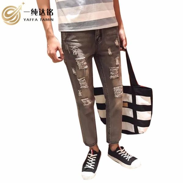 

gray jeans nine pants men trousers denim zipper mid loose pants men jeans softener fashion winter male clothing, Blue