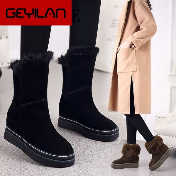 

2020 winter women's snow boots warm plus velvet ankle fashion flat non-slip booties casual platform shoes woman black boots