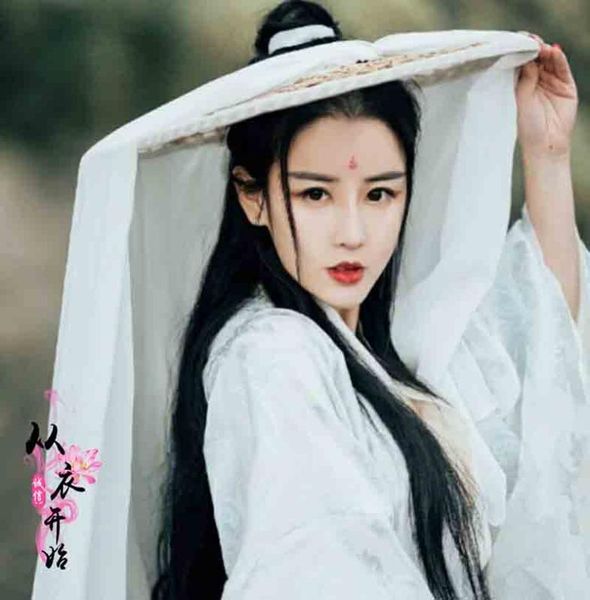 

stingy brim hats chinese ancient hat women hanfu cap with long veil white red black douli cosplay prop knight face cover for, Blue;gray