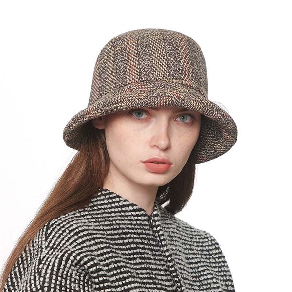 

stingy brim hats elegant women round bowler cap imitation wool floral fedoras cotton cloche bucket hat vintage chapeu feminino m76, Blue;gray
