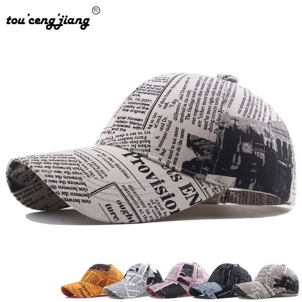 

2020 novelty retro newspaper letter pattern caps men's and women's baseball caps