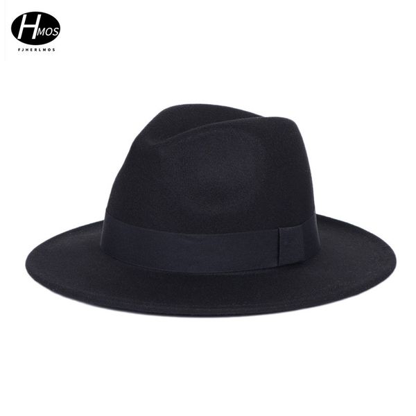 

wide brim hats men's classic solid color felt fedora hat women's wool blend jazz broad-brimmed simple panama hard, Blue;gray