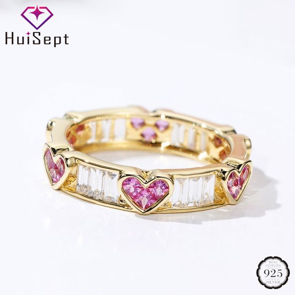 

huisept fashion charm rings 925 silver jewelry heart-shaped zircon gemstones ring accessories for women wedding engagement gift, Golden;silver